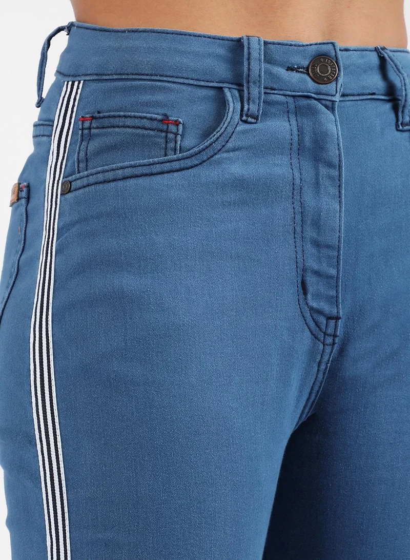 Campus Sutra Campus Sutra Women's Light Blue Pencil Side-Striped Denim Jeans