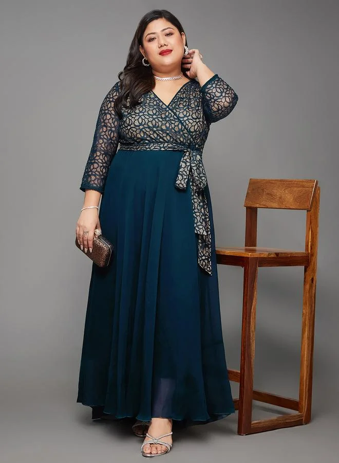Miss Chase Plus Size Lace Insert Maxi Dress with Tie-Belt
