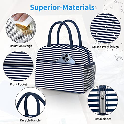 DALINDA Lunch Bag Women, Lunch Box for Women Men Reusable Insulated Lunch Tote Bag, Handbags Case High Capacity for Travel Work Picnic, Navy Blue - Image 3