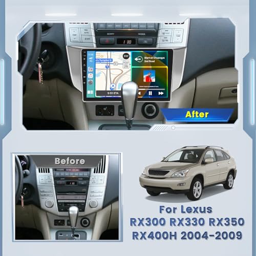 Roinvou [Upgrade HiFi] Car Stereo Radio for Lexus RX300 RX330 RX350 RX400H 2004-2009 with Wireless Carplay Android Auto, 2+64G 9 inch HD IPS Thouch Screen Bluetooth Radio with GPS WiFi AHD Backup Camere - Image 2
