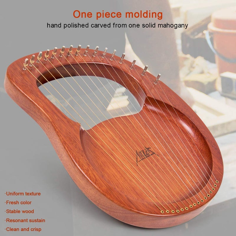 AKLOT Lyre Harp, AKLOT 16 Metal Strings Mahogany Lye Harp with Tuning Wrench,Spare String Set,Pickup,Black Gig Bag - Image 4