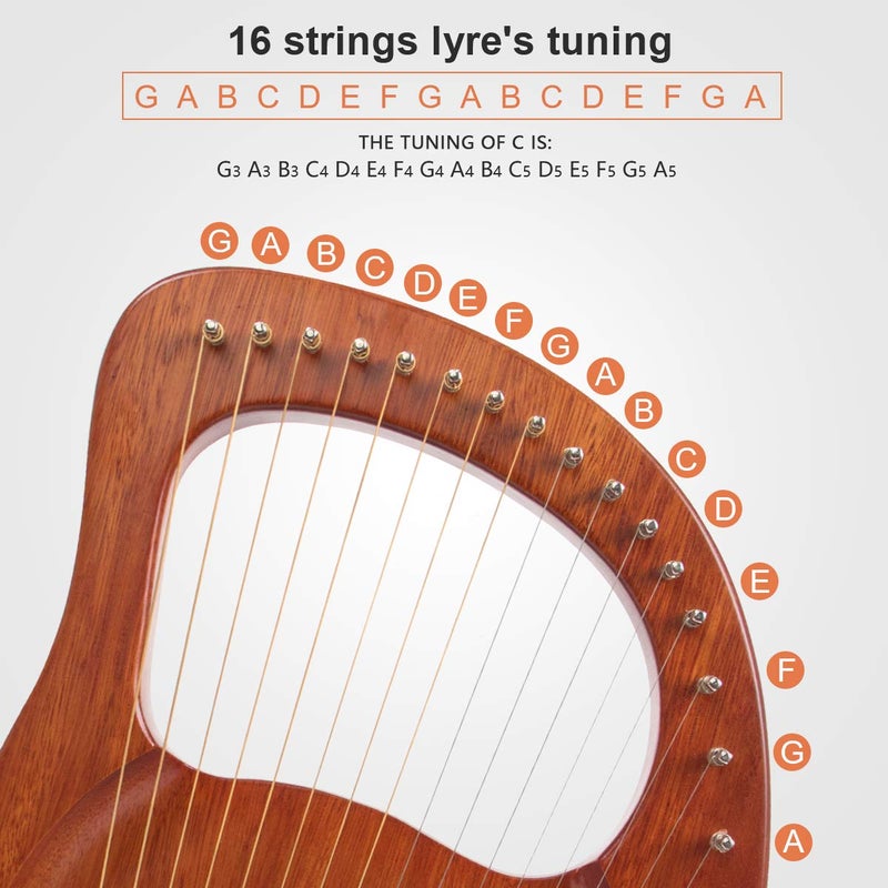 AKLOT Lyre Harp, AKLOT 16 Metal Strings Mahogany Lye Harp with Tuning Wrench,Spare String Set,Pickup,Black Gig Bag - Image 3