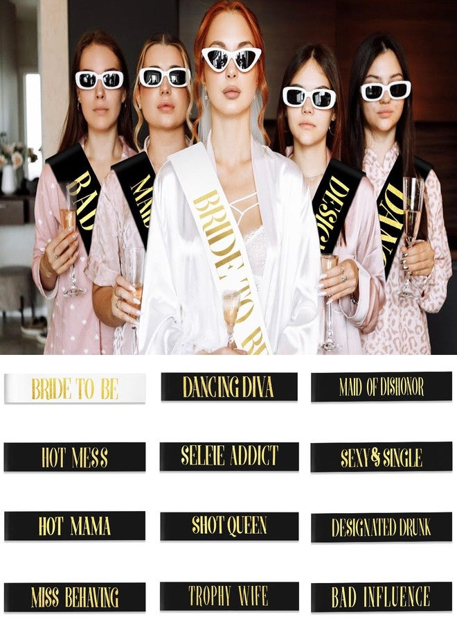 KICOSY 12 Pack Bachelorette Party Sash Set - Bride to Be Sash + 11 Funny Group Sashes for Bridal Shower, Engagement Celebration & Girls’ Night Out, Includes Safety Pins - Image 3