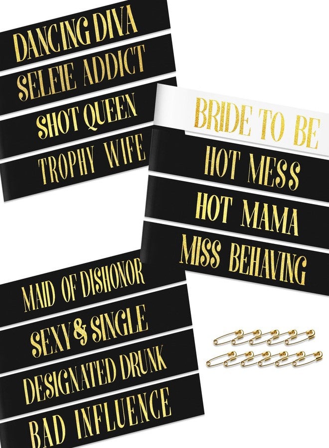 KICOSY 12 Pack Bachelorette Party Sash Set - Bride to Be Sash + 11 Funny Group Sashes for Bridal Shower, Engagement Celebration & Girls’ Night Out, Includes Safety Pins - Image 1