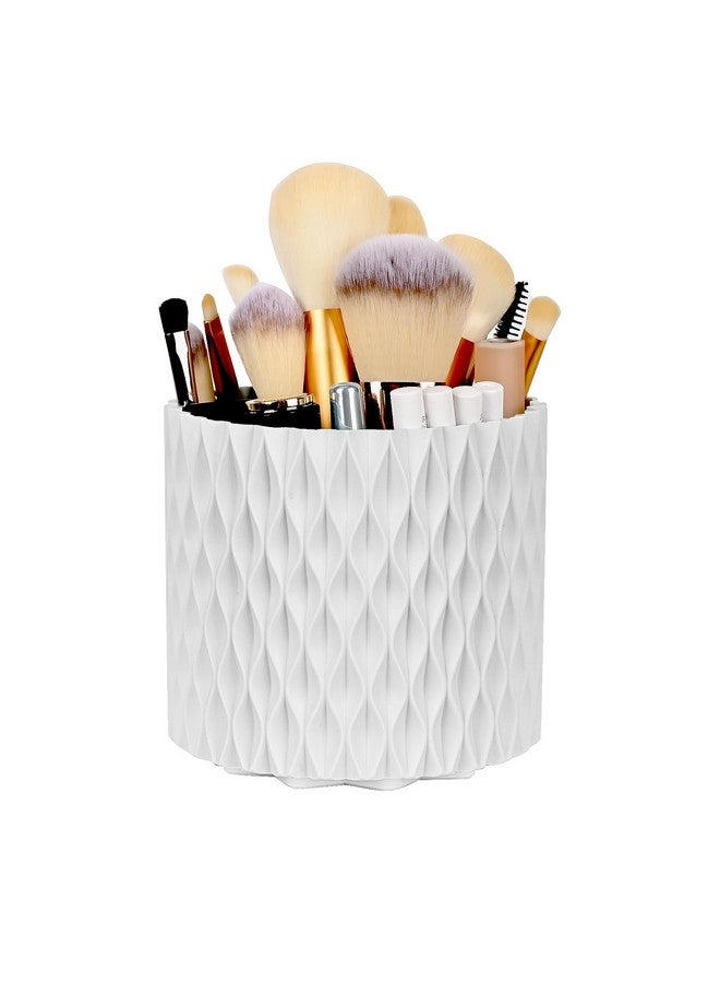 WAFJAMF Makeup Brush Holder 360 Rotating Cosmetics Holders Storage Cup For Vanity Desktop Bathroom Countertop 5 Slot Makeup Brushes Container - Classic Style - Pearl White - Image 1