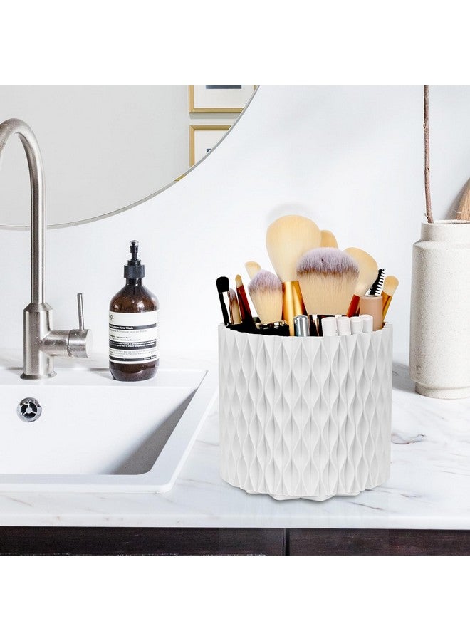 WAFJAMF Makeup Brush Holder 360 Rotating Cosmetics Holders Storage Cup For Vanity Desktop Bathroom Countertop 5 Slot Makeup Brushes Container - Classic Style - Pearl White - Image 2