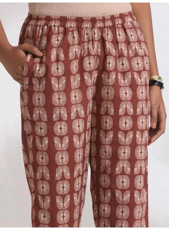 ترو برونز trueBrowns Green Cotton Print HighSlit Kurta Set
