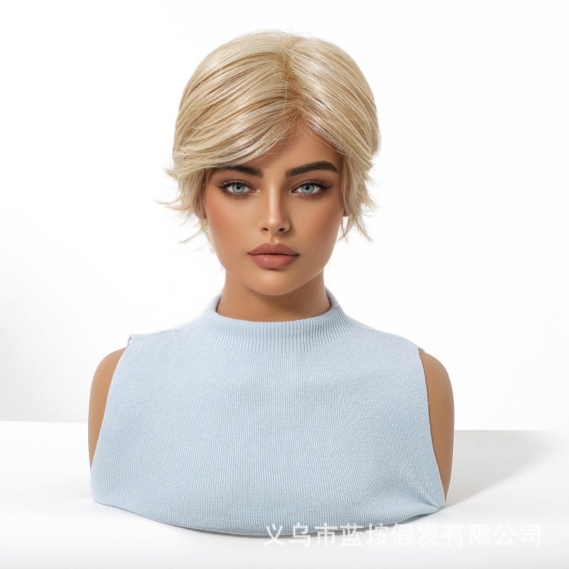 EMMOR Imported MONO Full Wig - Natural, Breathable, Golden Short Hair for Women - Image 3