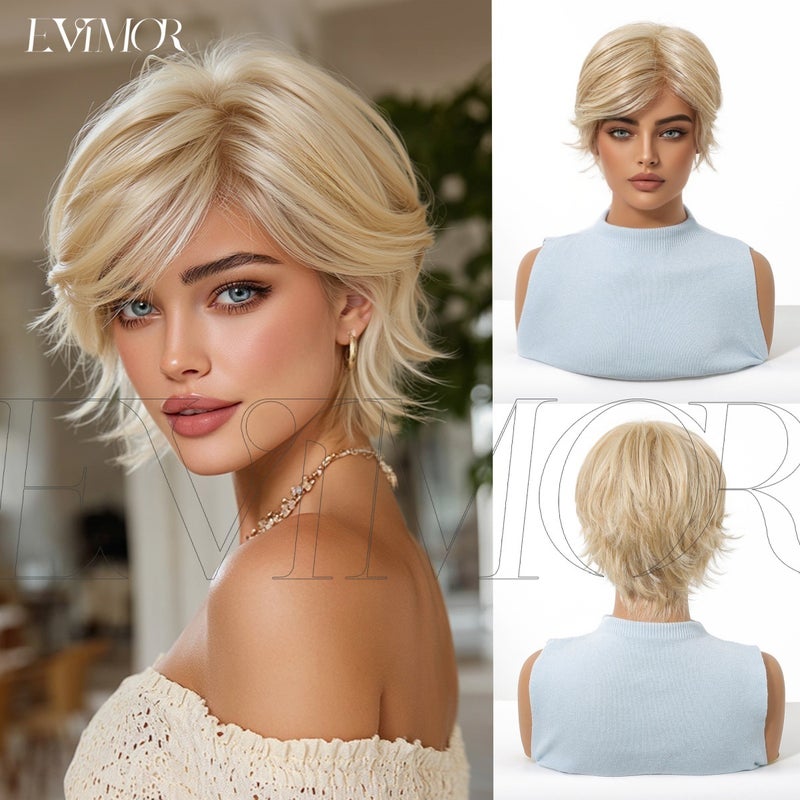 EMMOR Imported MONO Full Wig - Natural, Breathable, Golden Short Hair for Women - Image 2