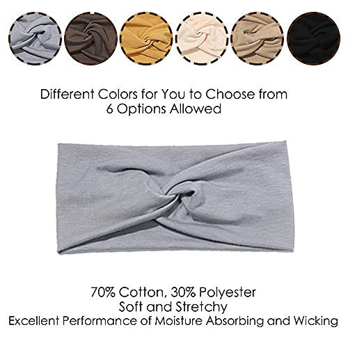 Artilady 6 Pack Wide Boho Headbands for Women - Soft Yoga Elastic Hair Bands for Girls Workout Running Sport Headwrap Non-slip Breathable (Solid) - Image 4