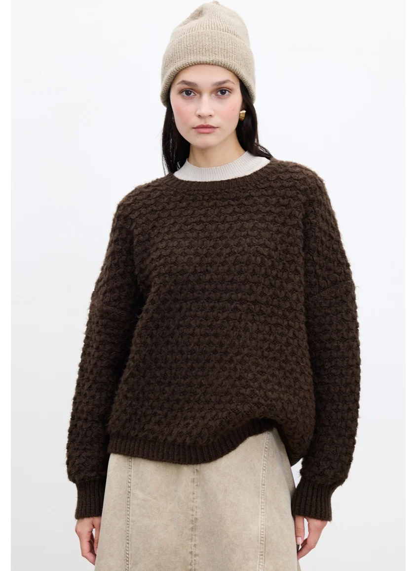 Manuka Patterned Knitted Sweater Bitter Coffee