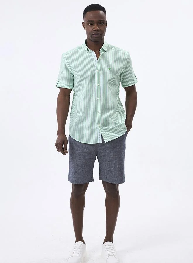 FELIX HARDY Linen Blended Striped Short Sleeve Shirt for Men