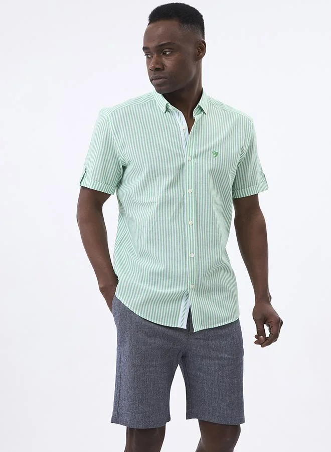 FELIX HARDY Linen Blended Striped Short Sleeve Shirt for Men