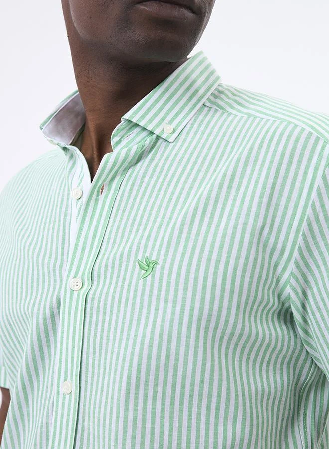 FELIX HARDY Green Linen Blended Striped Short Sleeve Shirt for Men for Men | Best Price UAE