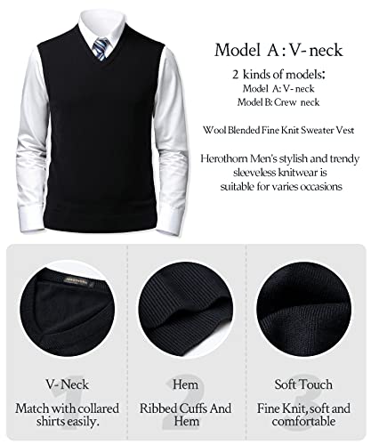 Herothorn Mens Soft V Neck Crew Neck Knitted Sweater Vest Solid Sleeveless Pullover Slim Fit Plain Color for Dad Husband - Image 5