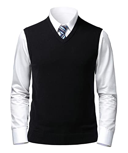 Herothorn Mens Soft V Neck Crew Neck Knitted Sweater Vest Solid Sleeveless Pullover Slim Fit Plain Color for Dad Husband - Image 2
