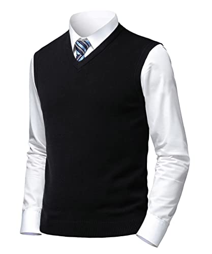 Herothorn Mens Soft V Neck Crew Neck Knitted Sweater Vest Solid Sleeveless Pullover Slim Fit Plain Color for Dad Husband - Image 1