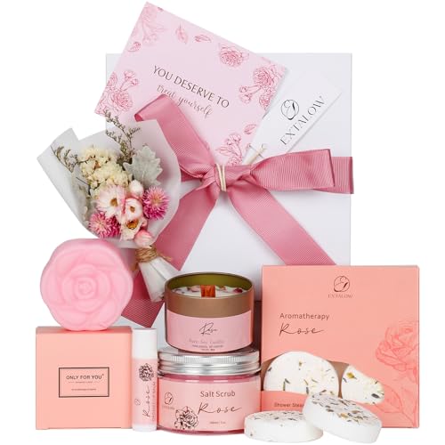 EXTALOW Spa Gifts for Women Bath and Body Gift Basket Christmas Gifts Rose Home Spa Set Self Care Gifts for Mom Sister Her Wife Birthday Gifts for Women Spa Kit Care Package Thank You Gifts - Image 1