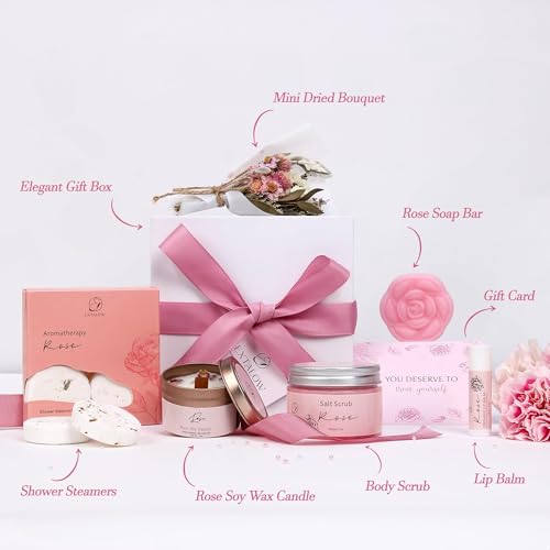 EXTALOW Spa Gifts for Women Bath and Body Gift Basket Christmas Gifts Rose Home Spa Set Self Care Gifts for Mom Sister Her Wife Birthday Gifts for Women Spa Kit Care Package Thank You Gifts - Image 3