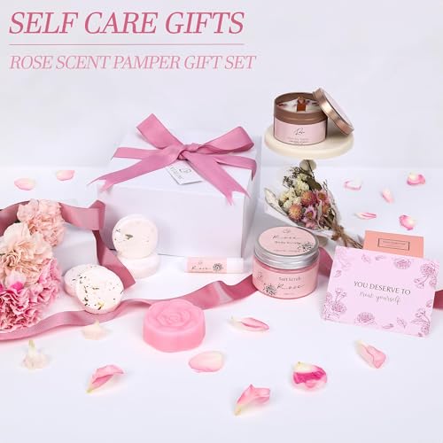 EXTALOW Spa Gifts for Women Bath and Body Gift Basket Christmas Gifts Rose Home Spa Set Self Care Gifts for Mom Sister Her Wife Birthday Gifts for Women Spa Kit Care Package Thank You Gifts - Image 2