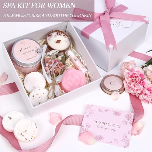 EXTALOW Spa Gifts for Women Bath and Body Gift Basket Christmas Gifts Rose Home Spa Set Self Care Gifts for Mom Sister Her Wife Birthday Gifts for Women Spa Kit Care Package Thank You Gifts - Image 4