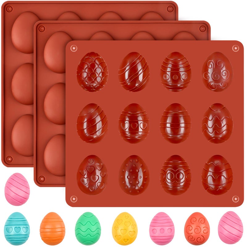 CLUEWR Easter Egg Chocolate Molds, 3 Pack Egg Silicone Candy Molds for Jello, Ices, Gummies, Resins - Image 1