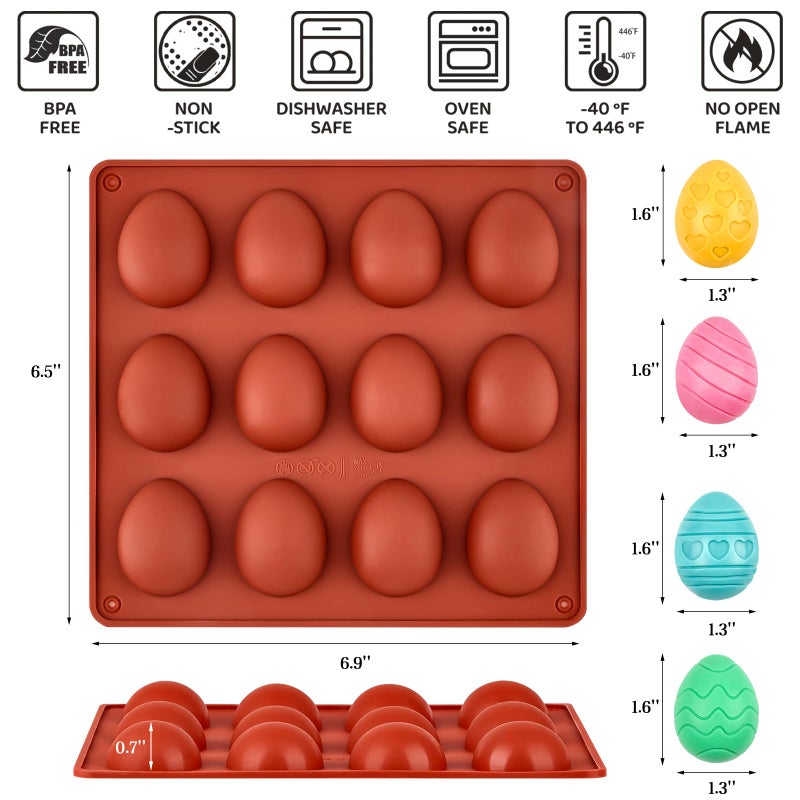 CLUEWR Easter Egg Chocolate Molds, 3 Pack Egg Silicone Candy Molds for Jello, Ices, Gummies, Resins - Image 2