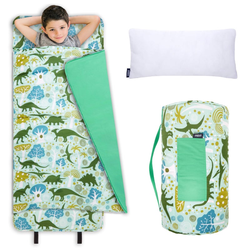 Wildkin Kids Original Nap Mat Cozy Kids Sleep Mat with Pillow Ideal for School Travel Dinomite Dinosaurs