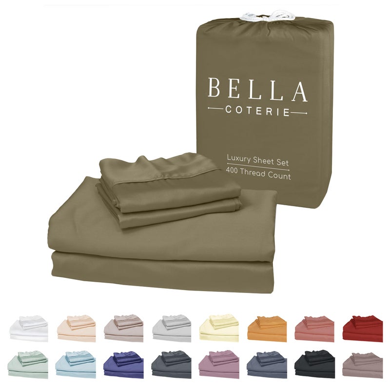 Bella Coterie Luxury Bamboo Viscose King Size Sheet Set  100 Organically Grown  Ultra Soft  Cooling for Hot Sleepers  18 Deep Pocket Olive