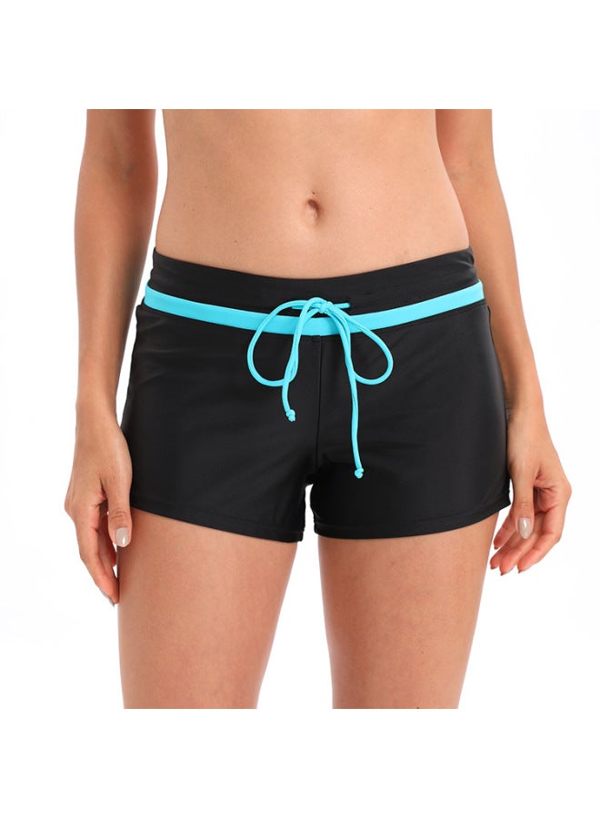 إسكدنيا 2022 European And American Swimming Trunks Women's Boxer Single Piece Swimsuit Ebay Large Size Swimwear Foreign Trade-Color:Black + Sky Blue- - Image 1
