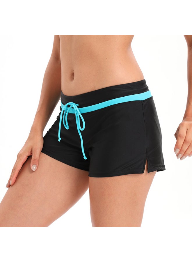 إسكدنيا 2022 European And American Swimming Trunks Women's Boxer Single Piece Swimsuit Ebay Large Size Swimwear Foreign Trade-Color:Black + Sky Blue- - Image 3