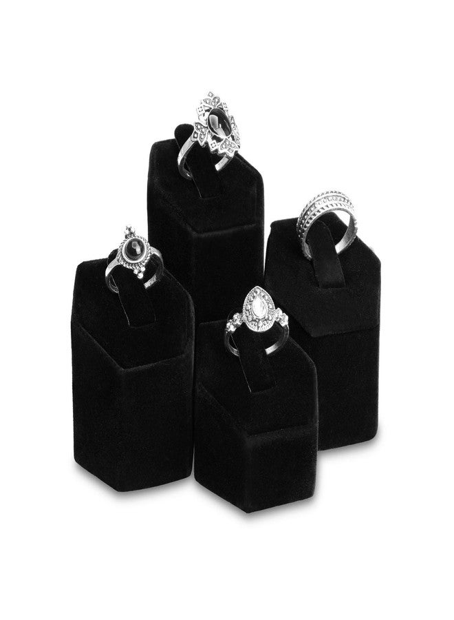 MOOCA Jewelry Ring Stand Holder Display Set, Ring Holders for Jewelry Ring Storage Organizer Stand Pedestals Display 4 Pcs Set, Black Velvet - Image 1