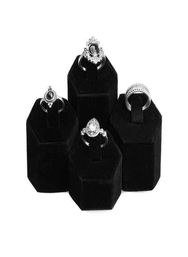 MOOCA Jewelry Ring Stand Holder Display Set, Ring Holders for Jewelry Ring Storage Organizer Stand Pedestals Display 4 Pcs Set, Black Velvet - Image 3