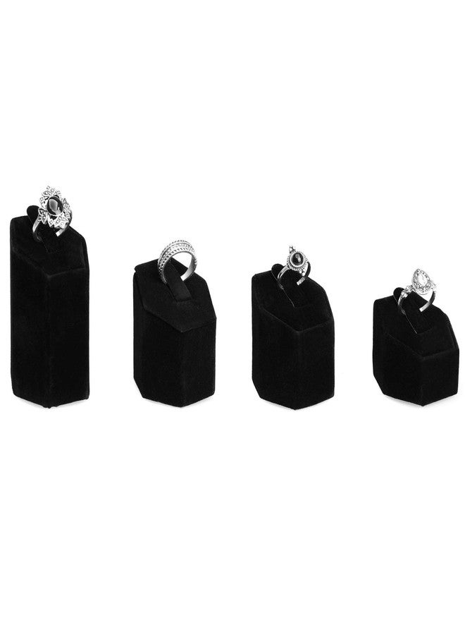 MOOCA Jewelry Ring Stand Holder Display Set, Ring Holders for Jewelry Ring Storage Organizer Stand Pedestals Display 4 Pcs Set, Black Velvet - Image 4