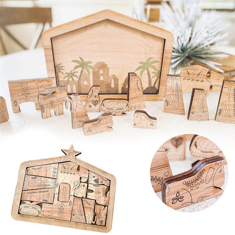 Easter Wooden Puzzle The Birth of Jesus Home Interior Decoration, Wooden Jesus Puzzle Interesting Interior Decoration for Easter Wooden Desktop and Home Decoration - Image 1