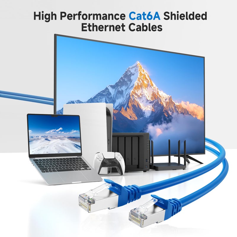 Cable Matters كابل ماذرز 10 جيجابت في الثانية كابل إيثرنت محمي بدون تشابك Cat 6A - 14 قدم، كابل Cat 6A، كابل Cat6A، كابل إيثرنت، أزرق - Image 2