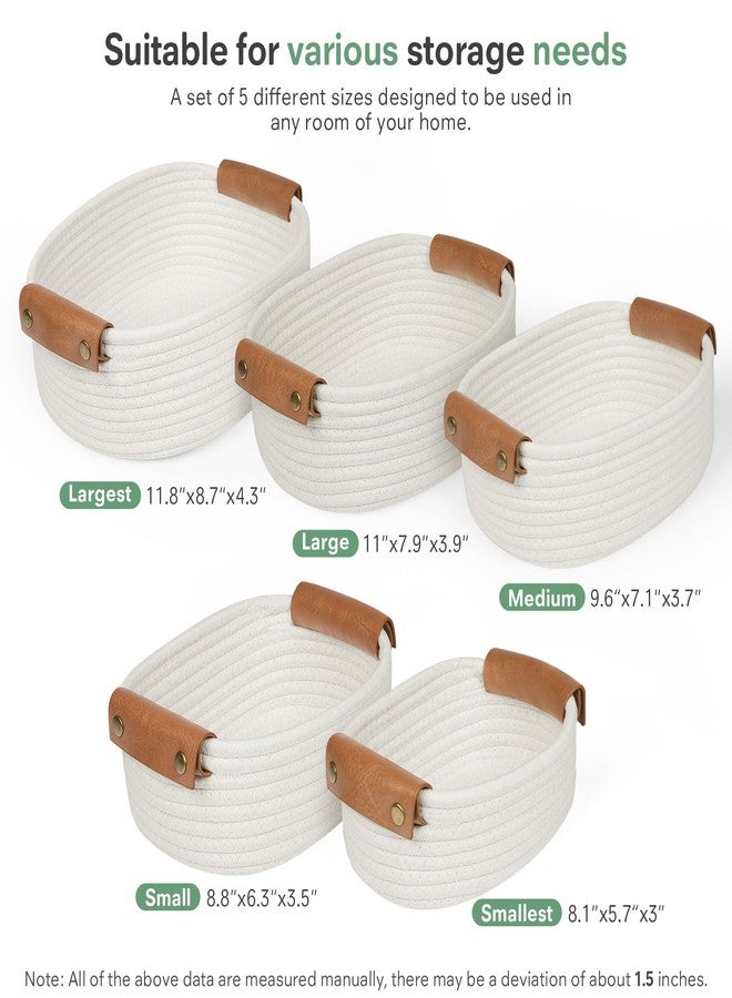 ECDYQXVU Small Woven Storage Baskets Cute Cotton Rope Basket Set 5 Pack - Image 2