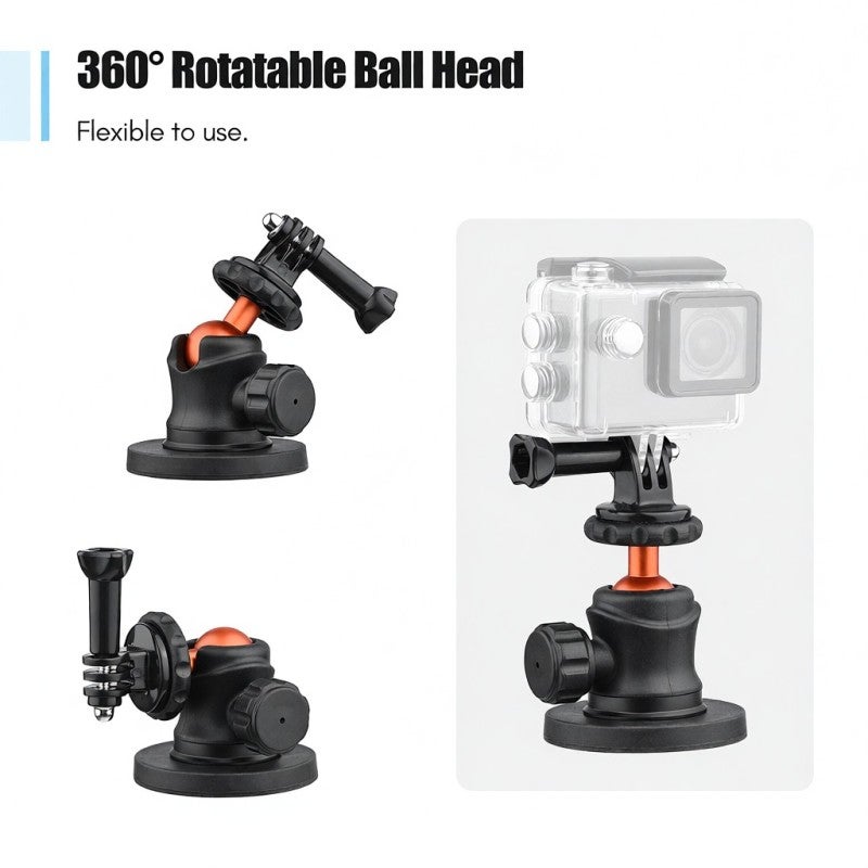 Magnetic Ball Head Mount - 360° Rotation Flexible Ball Head With 1/4 Inch Screw, 66mm Magnetic Base Kit For Sports Camera, Phone Holder, Mini LED Light Mounting - Image 4