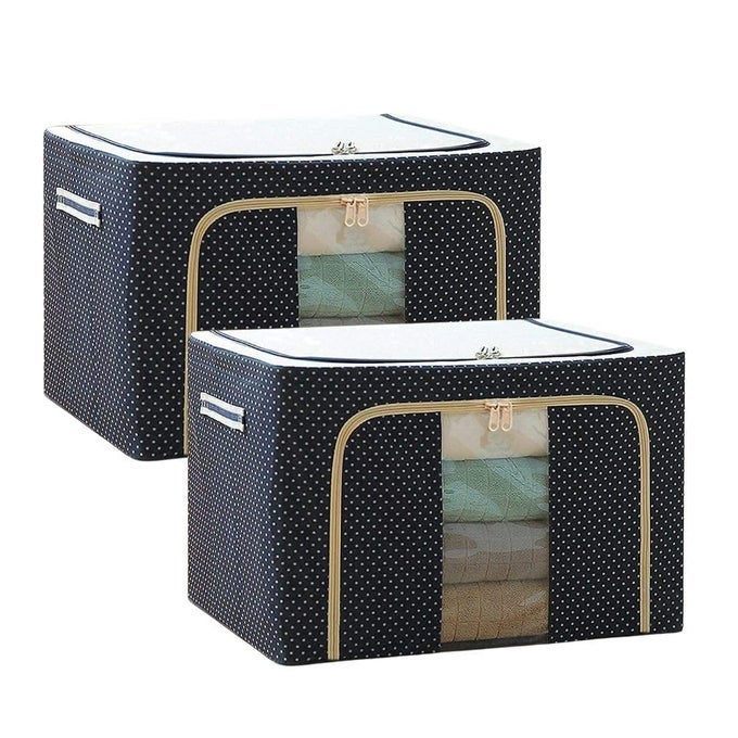 66L POLKA DOTS DESIGN CLOTHES STORAGE BAG ORGANISER CLOTHES ORGANIZER STORAGE BOX FOR WARDROBE SAREE SHIRTS AND BLANKETS TOYS MOREPACK OF 5