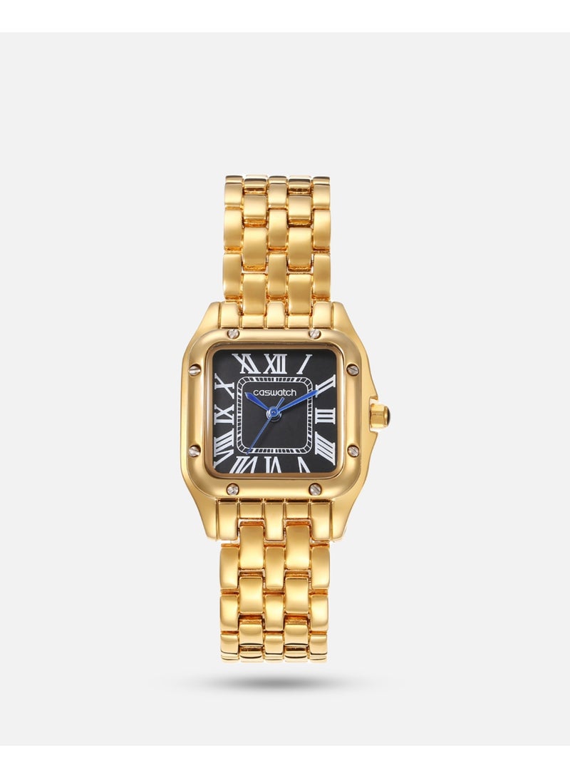 Women's square gold watch with a black dial - Image 1