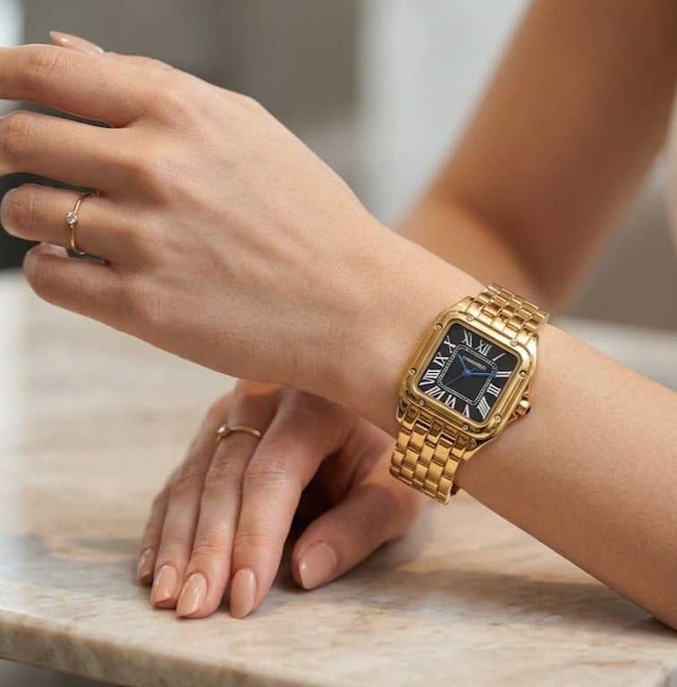 Women's square gold watch with a black dial - Image 2