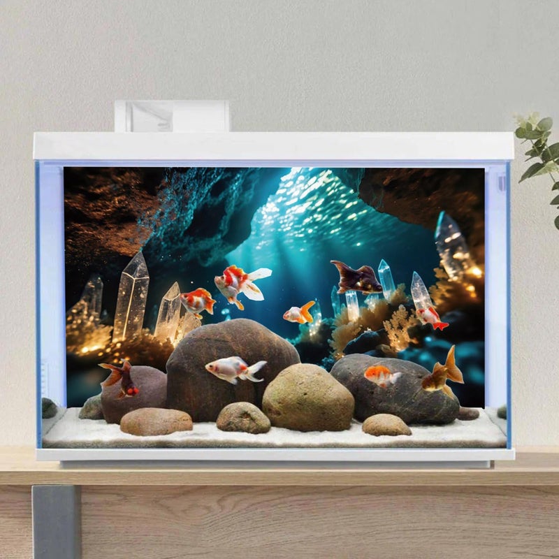 AWERT 48x18 inches Fantasy Garden Aquarium Background Under The Sea Background Sunshine Underwater Bubble Coral Rock Crystal Climbing Pet Background Decoration - Image 4