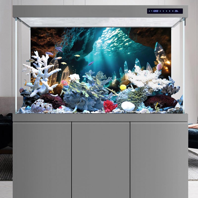 AWERT 48x18 inches Fantasy Garden Aquarium Background Under The Sea Background Sunshine Underwater Bubble Coral Rock Crystal Climbing Pet Background Decoration - Image 5