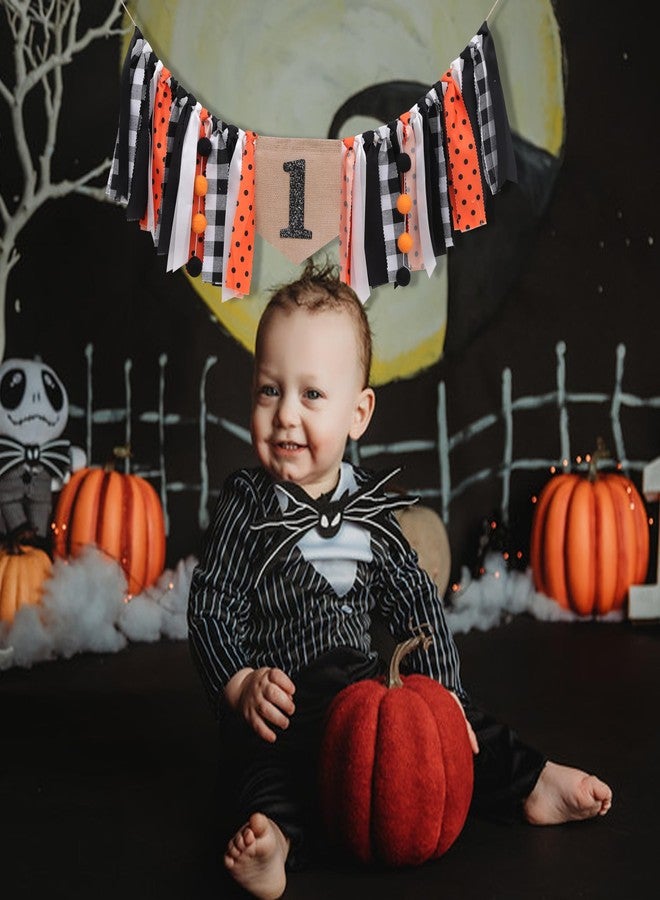 HIKLO Halloween 1st Birthday Highchair Banner - Black Orange Girls First Birthday Banner, Spooky Cake Smash Photo Backdrop, Fall Thanksgiving Day Party Supplies - Image 5