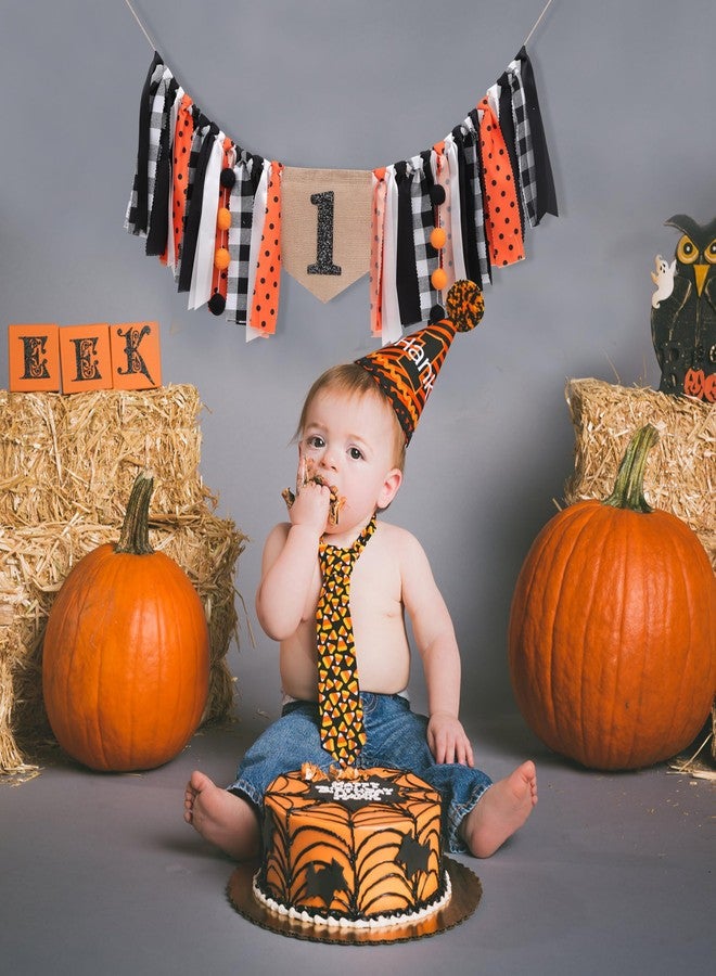 HIKLO Halloween 1st Birthday Highchair Banner - Black Orange Girls First Birthday Banner, Spooky Cake Smash Photo Backdrop, Fall Thanksgiving Day Party Supplies - Image 3