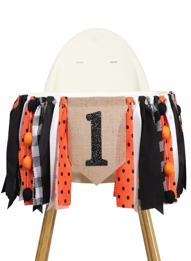 HIKLO Halloween 1st Birthday Highchair Banner - Black Orange Girls First Birthday Banner, Spooky Cake Smash Photo Backdrop, Fall Thanksgiving Day Party Supplies - Image 1