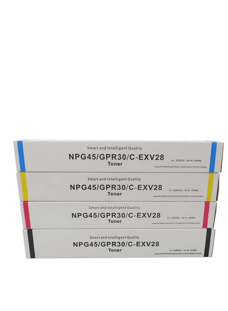 Terabyte Compatible C-EXV28 NPG-45 GPR-30 4 Color Toner Cartridges set for Image Runner ADV C5045 C5051 C5250 C5255 - Image 1