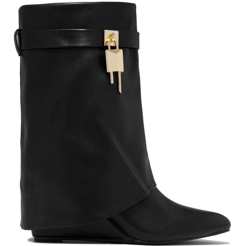 Fall Dropshopping2022 Ladies 40-43 Plus Size Wedge Metal Lock Low Tube Boots - Image 5