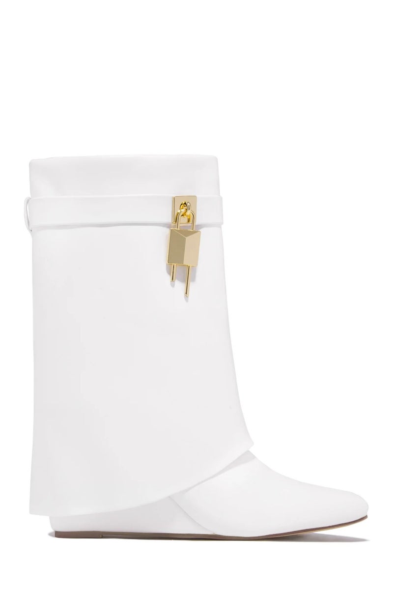 Fall Dropshopping2022 Ladies 40-43 Plus Size Wedge Metal Lock Low Tube Boots - Image 1