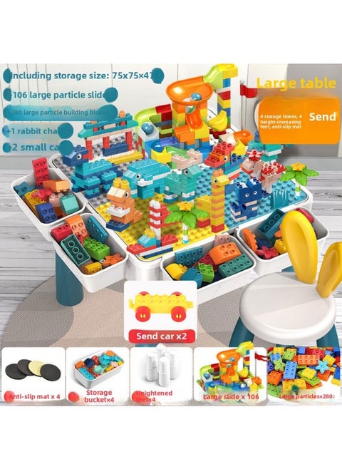 Large Particle Block Table Compatible Lego Assembly Boys Girls Children's Kindergarten Game Toy Table Drawing-Color:Oversized Square Table +4 Storage Heightening +386 Large + Chair